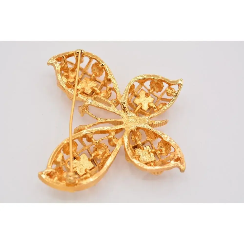 Avon Vintage Butterfly Pin Brooch Gold Large Big Enamel Chunky Signed 1990s 9B